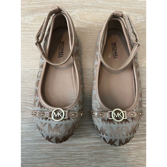Michael Kors Girls Ballet Flats Ankle Strap Size 13 Logo Print - Picture 2 of 6